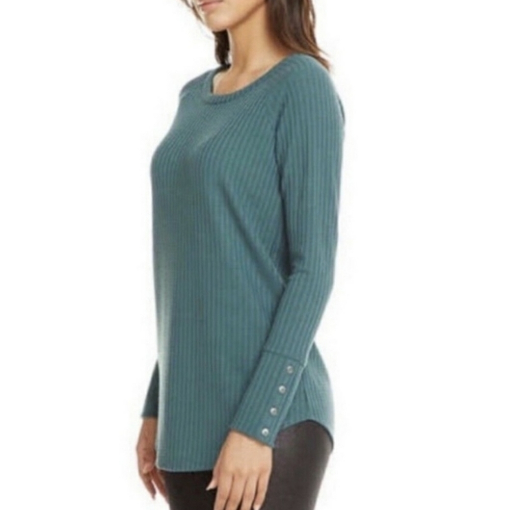 Chaser Thermal Waffle Knit Long Sleeve Top Button Cuffs Succulent Green Medium 